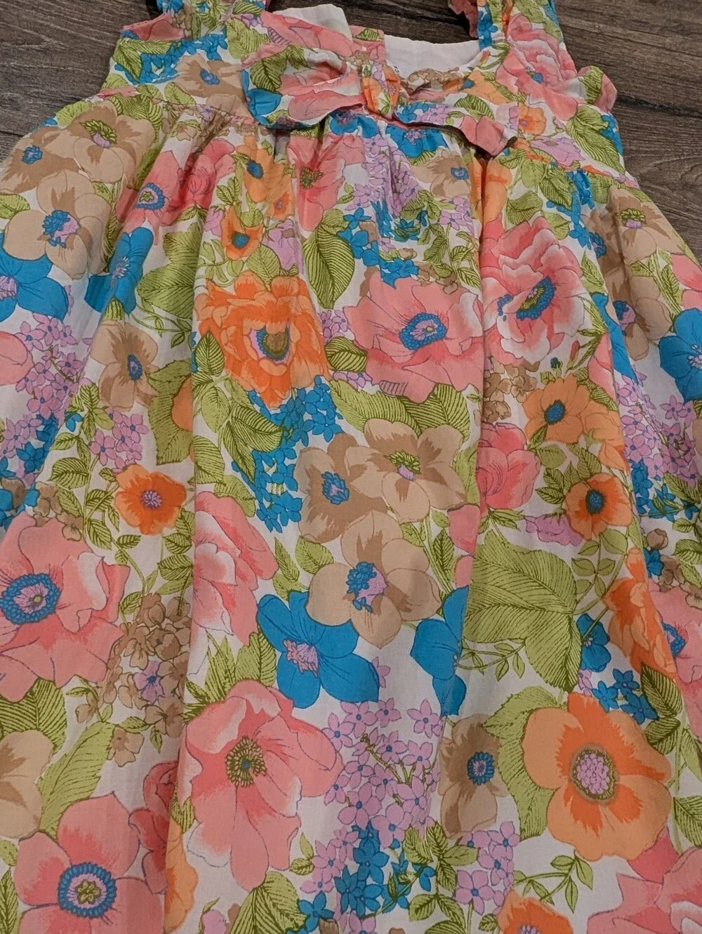 Janie & Jack Size 6 Flower Dress 100% Cotton Fully Lined Summer Pink Blue Coral